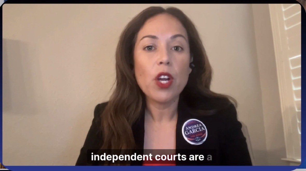 Still frame from the Andrea Garcia judicial campaign spot.