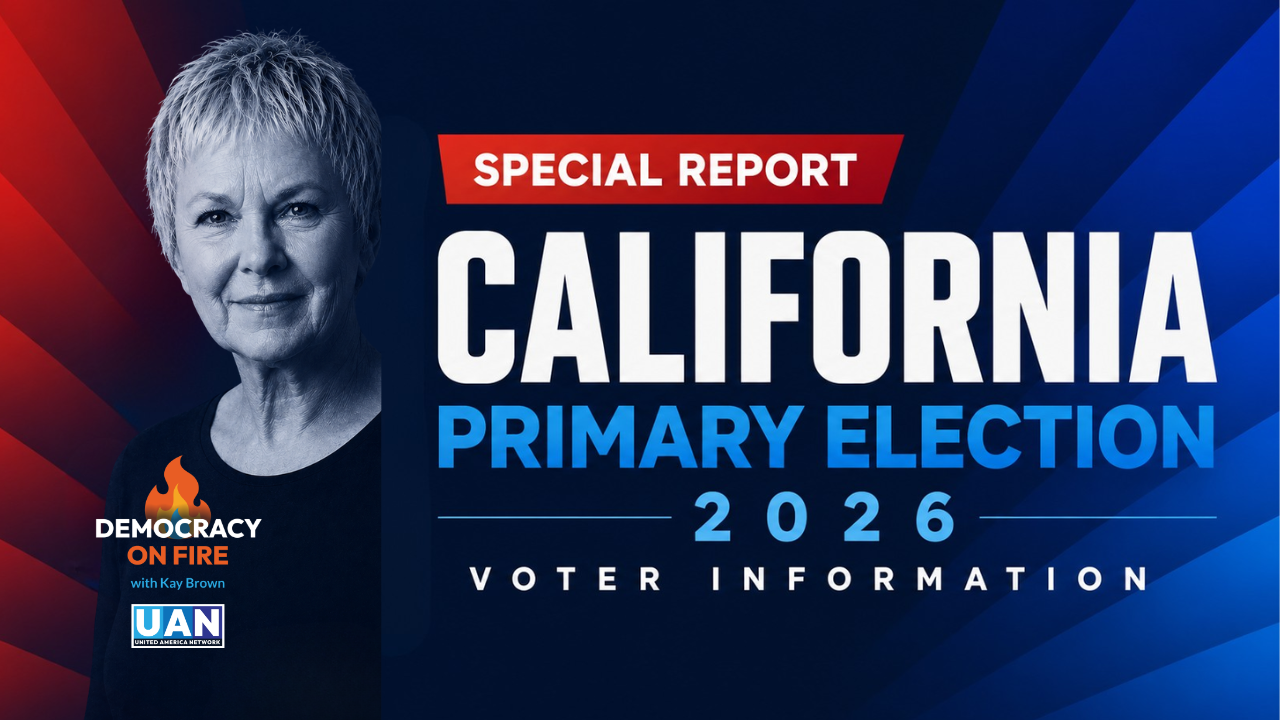 Democracy on Fire artwork covering the California primary.
