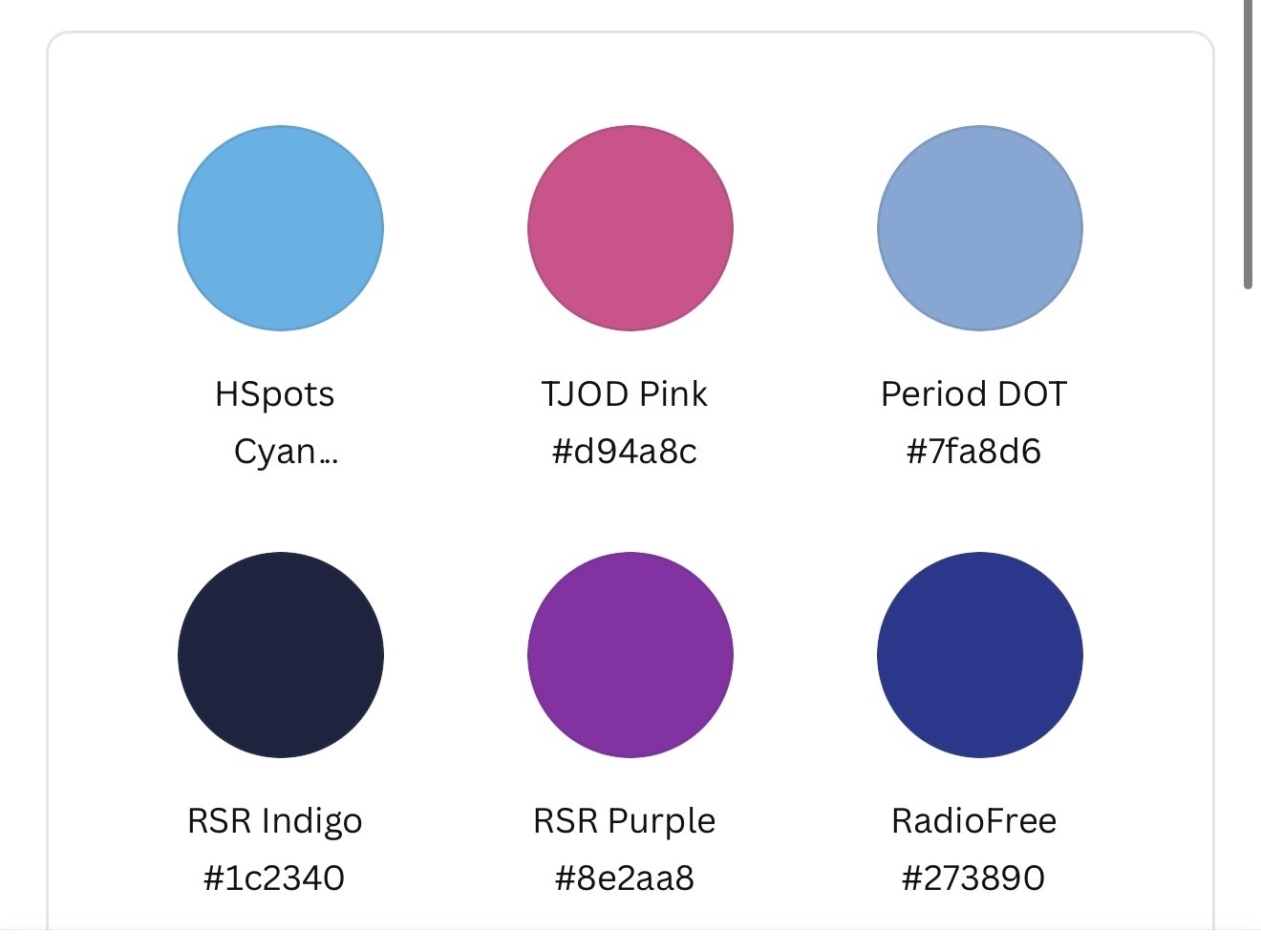 UAN per-show color system sheet.